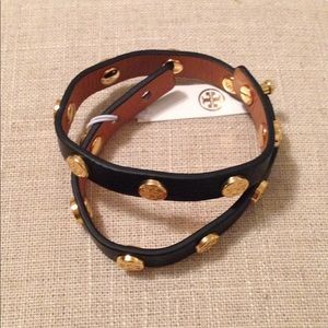 Tory Burch double wrap logo stud strap bracelet